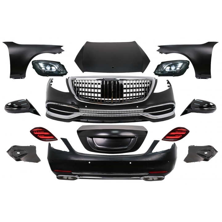 Kit Exterior Complet compatibil cu Mercedes S-Class W221 2005-2013 Conversie Completa la W222 2018 Design