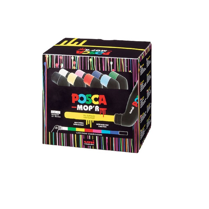 Комплект от 8 маркера Posca Mop'R, PCM-22, многоцветни