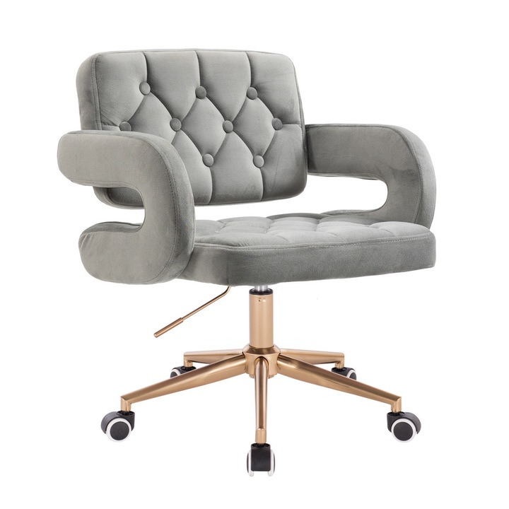 Scaun de birou, Votana, HR8403K, Catifea, Baza Aurie, Gray