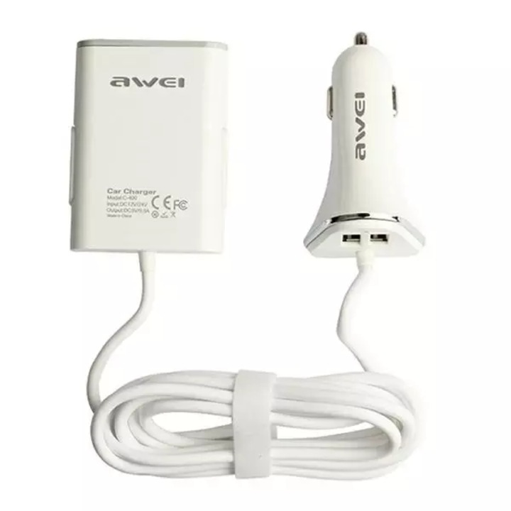 Autós töltő, AWEI, 9.6A 4xUSB, High Speed, fehér