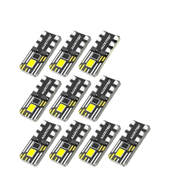 Set 10 buc LED Auxito® W5W T10 LED Canbus Bec pentru iluminat interior masini, portbagaj, numar de inmatriculare NOU