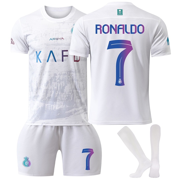 Детска спортна екипировка Saudi Ronaldo Футболна тениска Комплект, Бял