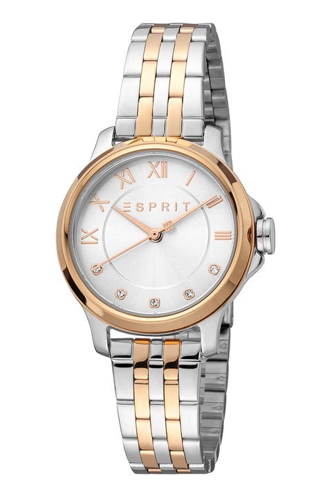 Esprit, Аналогов часовинк с циферблат с декоративни камъни, Rose Gold, Сребрист