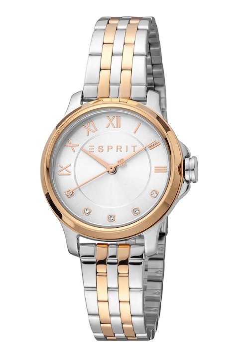 Esprit, Аналогов часовинк с циферблат с декоративни камъни, Rose Gold, Сребрист