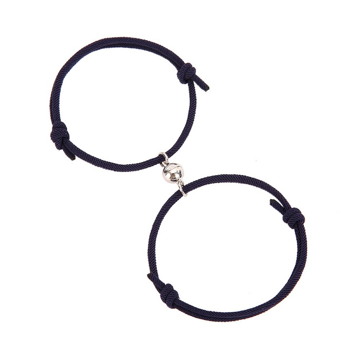 Set 2 Bratari cuplu Jormftte, aliaj cu magnet, ajustabile, negru/argintiu