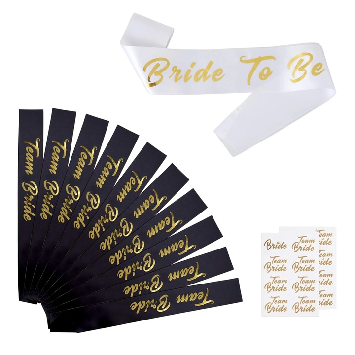 Set de 14 accesorii pentru nunta Naler, hartie/textil, alb/auriu/negru