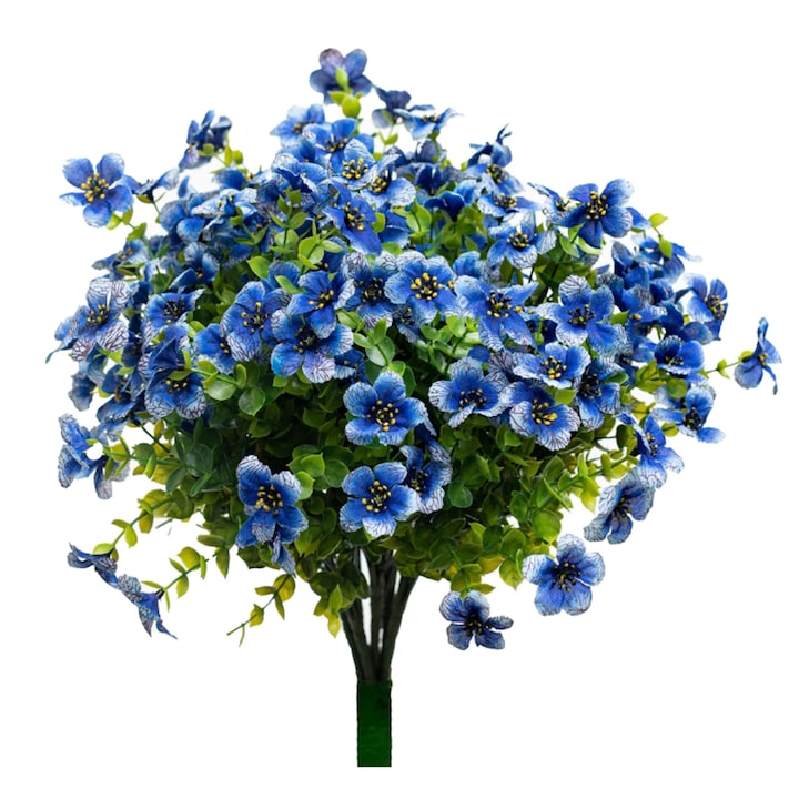 Комплект от 8 букета изкуствени цветя, устойчиви на ултравиолетови лъчи, пластмасови, сини, 35 см височина, за градина, веранда, висящи, за декорация на прозорци на вили