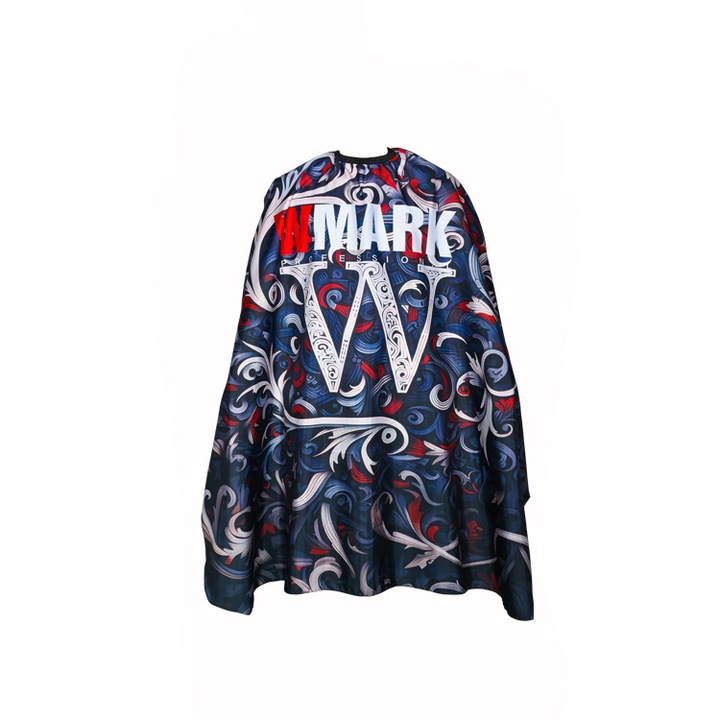 Pelerina pentru frizerie sau coafor, Wmark CC021, 140x160cm, impermeabila, prindere cu cleme, Albastru