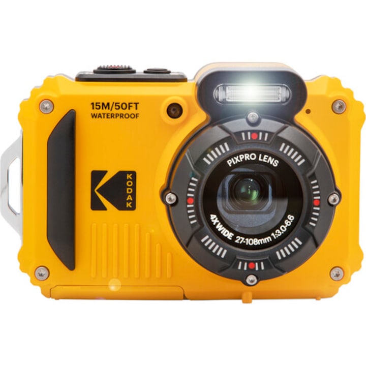 Aparat Foto Subacvatic Kodak PixPro WPZ2, 16 MP, Zoom 4X, Full HD, include acumulator suplimentar si card 16 GB, Galben