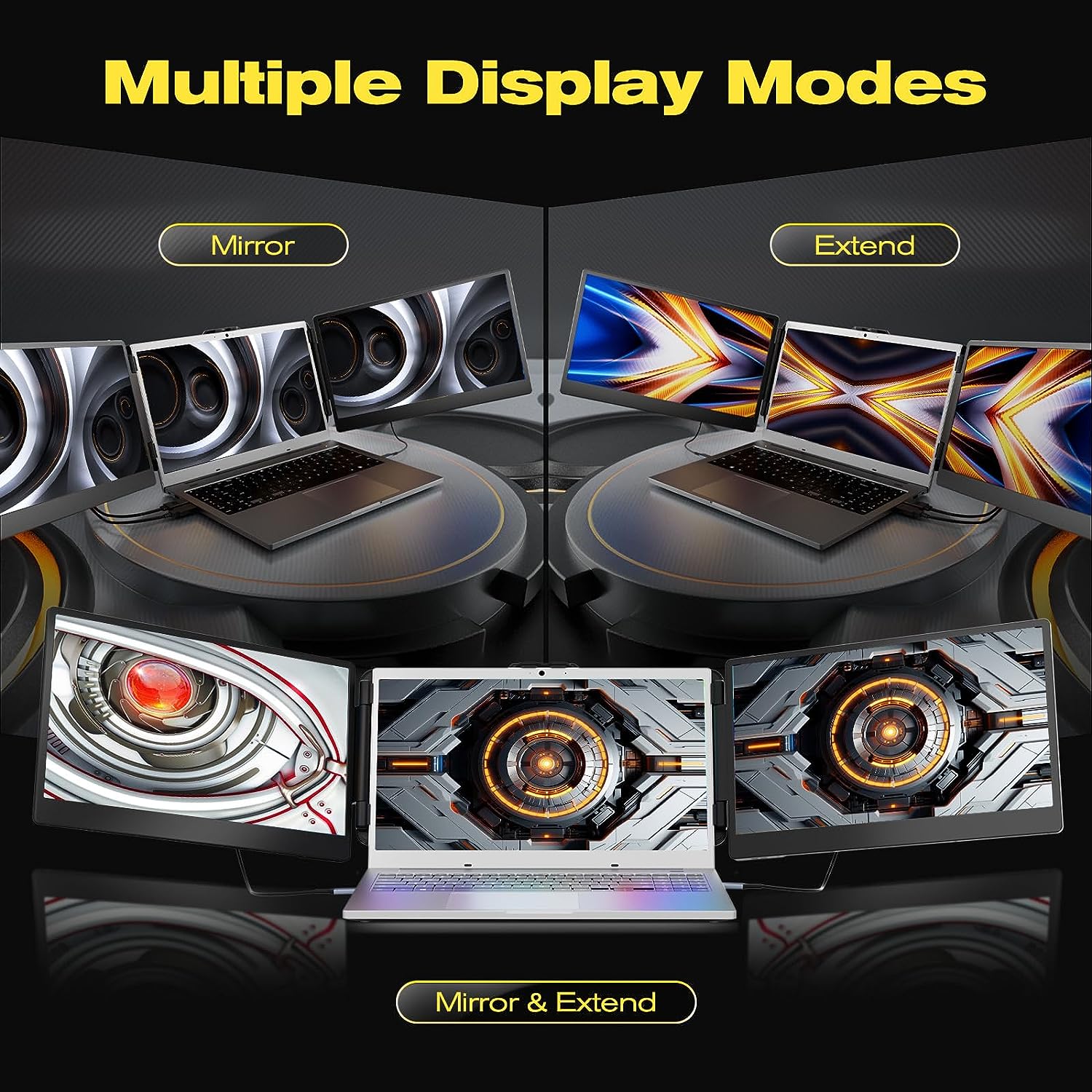 Program Monitor Incorporat Monitor portabil pentru laptop, 14 inch, FullHD, HDR, 16:9, Tri-Screen ...