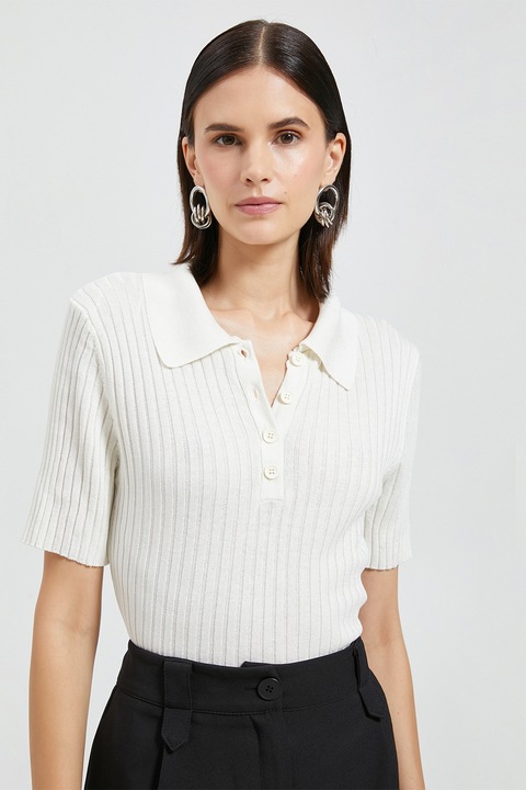 KOTON, Pulover polo cu aspect striat, Alb, L