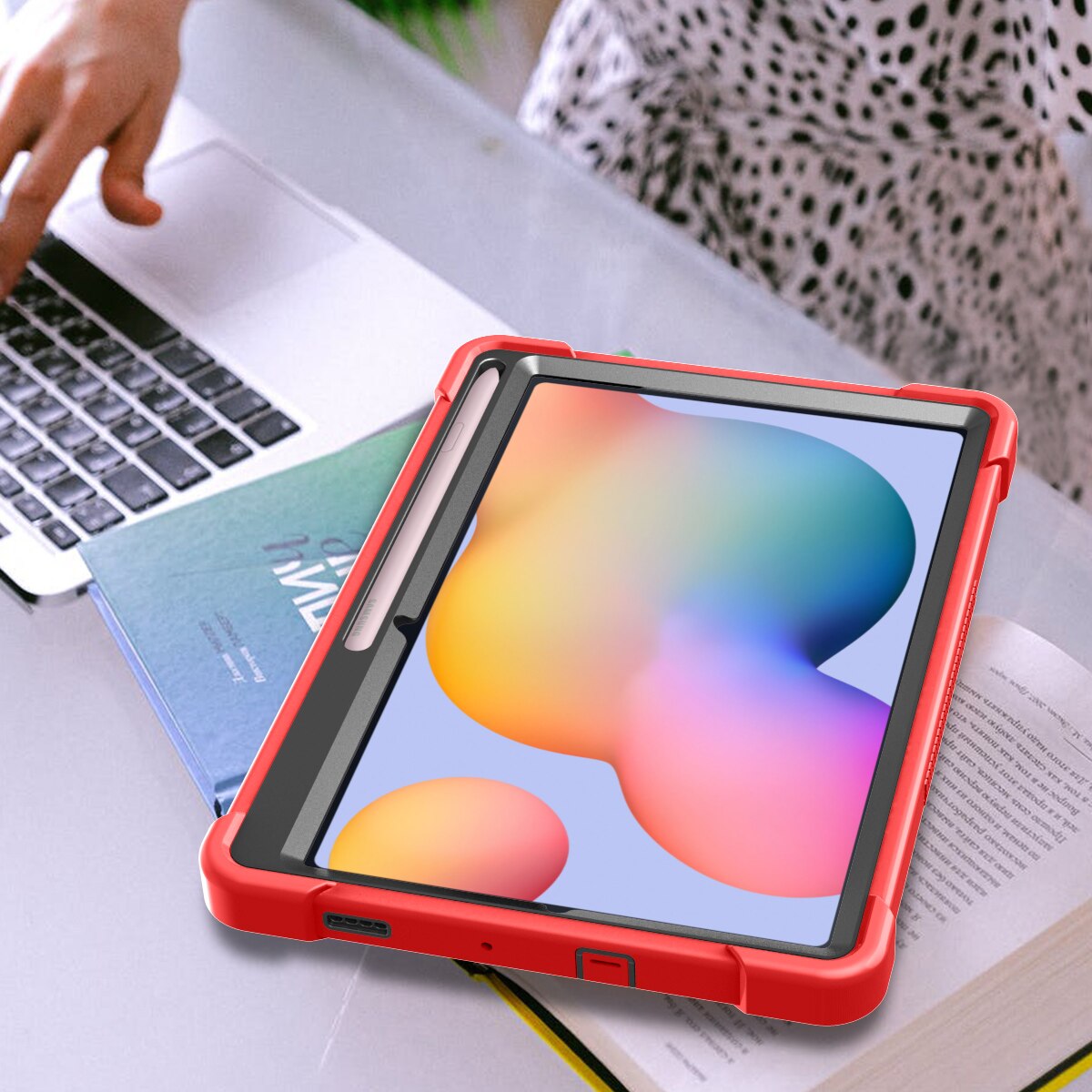 Husa integrala din silicon pentru tableta, rezistenta la socuri si caderi, compatibila cu Samsung Tab S6 Lite P610/P615/P613/P619 2022，Rosu