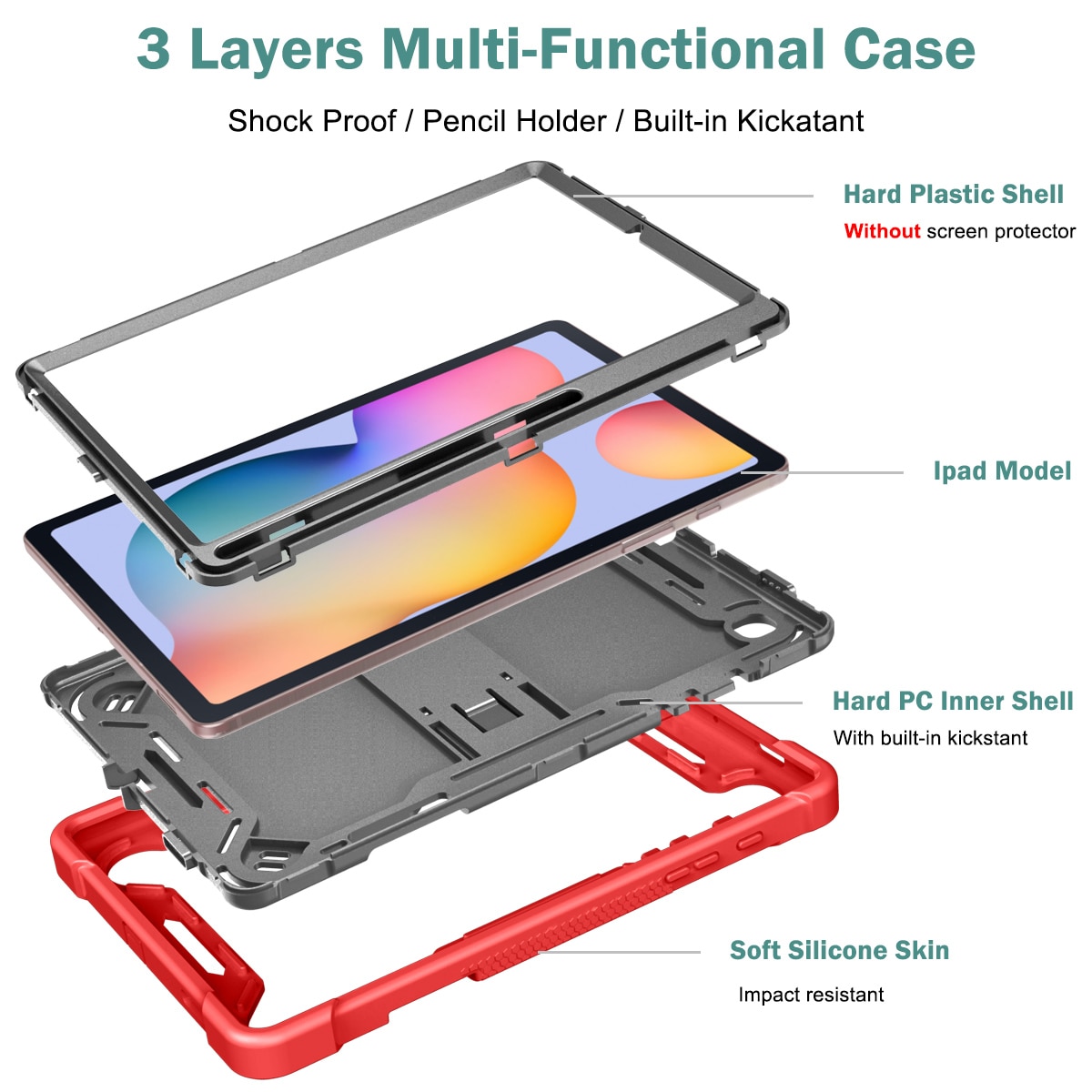 Husa integrala din silicon pentru tableta, rezistenta la socuri si caderi, compatibila cu Samsung Tab S6 Lite P610/P615/P613/P619 2022，Rosu