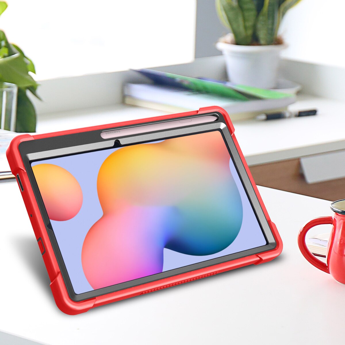 Husa integrala din silicon pentru tableta, rezistenta la socuri si caderi, compatibila cu Samsung Tab S6 Lite P610/P615/P613/P619 2022，Rosu