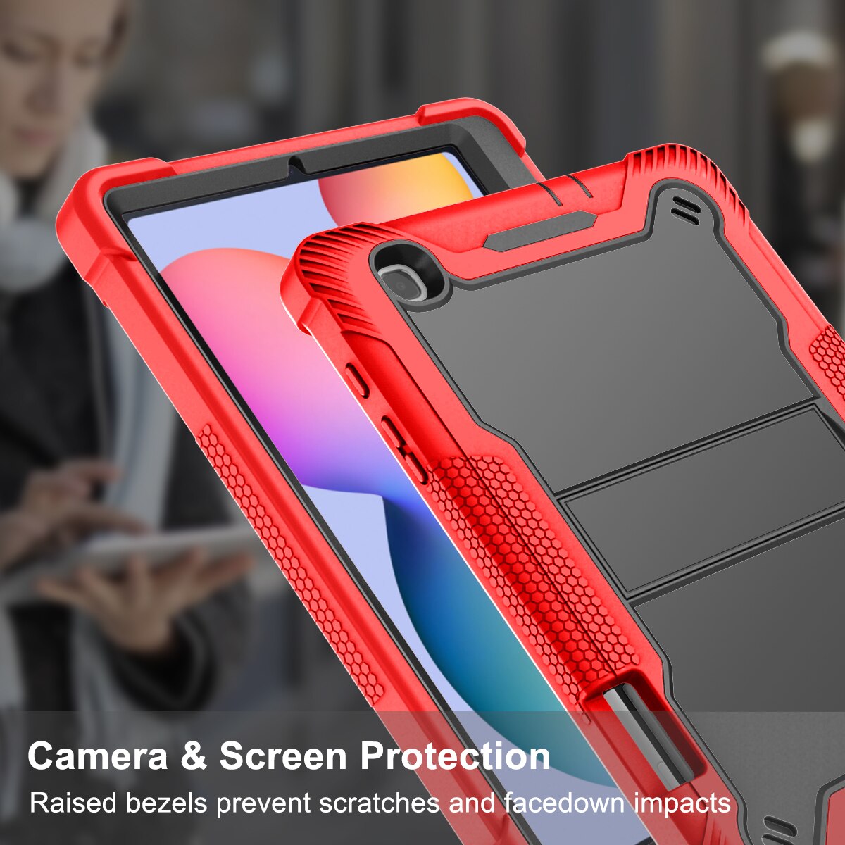Husa integrala din silicon pentru tableta, rezistenta la socuri si caderi, compatibila cu Samsung Tab S6 Lite P610/P615/P613/P619 2022，Rosu