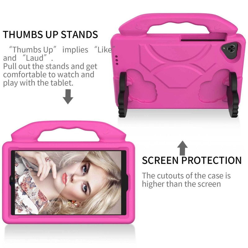 Husa protectie tableta pentru copii, JENUOS®, compatibila cu Samsung TAB A9 8.7 inch X110/X115/T220/T225/T290/T295, protectie silicon antisoc rezistenta la lovituri, Roz