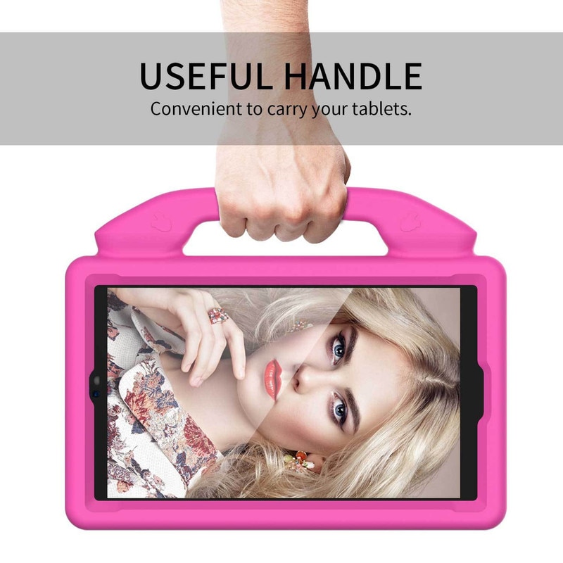 Husa protectie tableta pentru copii, JENUOS®, compatibila cu Samsung TAB A9 8.7 inch X110/X115/T220/T225/T290/T295, protectie silicon antisoc rezistenta la lovituri, Roz
