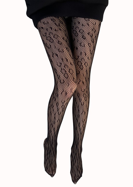 Dresuri dama, nyon, one size, imprimeu leopard, negru