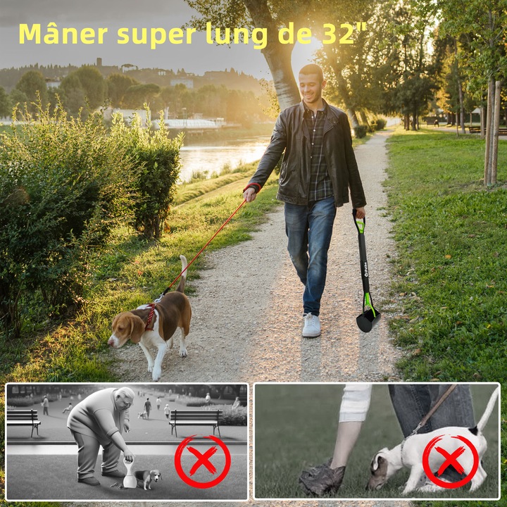 Cleste strans excremente, IPETBA, 80 cm Maner lung, Negru, Pliabila si Rezistenta