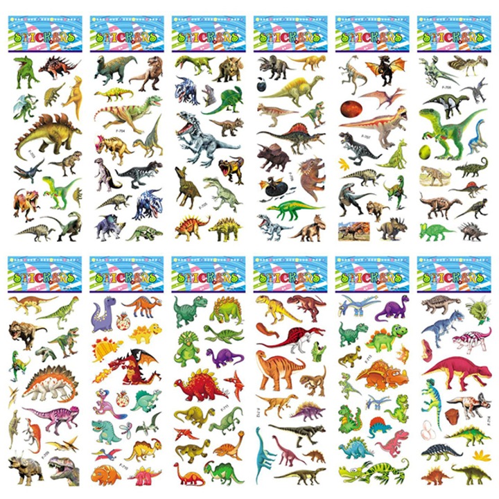 Set 12 blistere cu autocolante pentru copii, Notekisskai, Model dinozauri, Multicolor