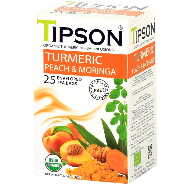 Ceai, Basilur, Organic Turmeric Peach Moringa, 25 plicuri, 37.5 g