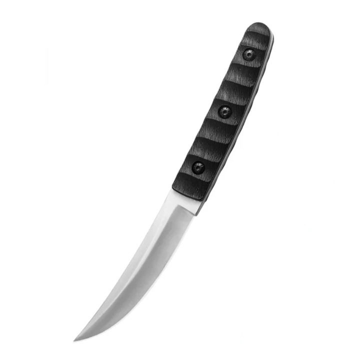 Briceag cu husa piele vegana, lama fixa, otel japonez, calire laser, maner G10, Negru, 22.5 cm