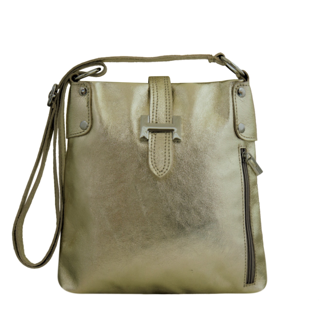 Geanta crossbody din piele naturala, Anita, Auriu