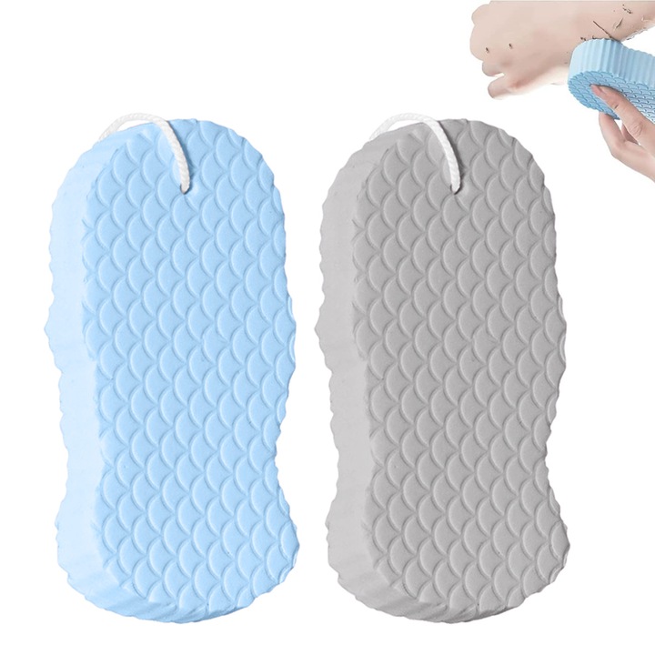 2 db-os QttvbTna fürdőszivacs készlet, 13x6,2x2,5 cm, kék/szürke