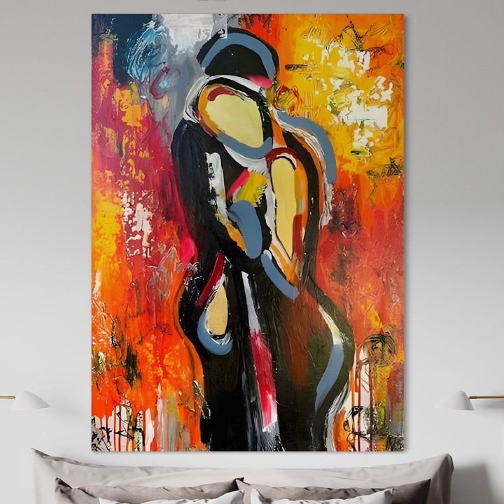 Картина върху платно, LuxCanva B1105, Страстна любов, 100 X 145 см, 100% памучно платно 400 г/м2, дървена рамка, хол, любов, той, тя, любов, прегръдка, двойка, влюбени, спалня, ярки цветове