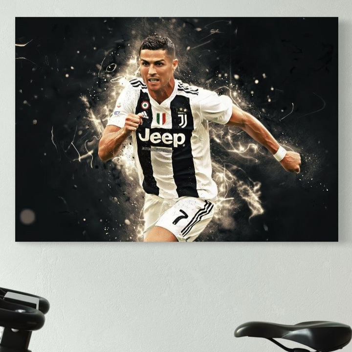 Tablou Canvas Premium, LuxCanva® C1027, Cristiano Ronaldo, 60 X 90 CM, Panza Bumbac 100% 400g/m2, Sasiu Lemn, Culori, Cristiano, Fotbalist, Game Room, Camera Copilului, Relaxare, Culori Vibrante