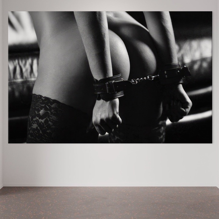 Prémium vászonkép, LuxCanva® A1329, Erotikus művészet, 70 X 140 CM, 100% pamutvászon 400g/m2, Fakeret, Nappali, Szexi, Akt, Bilincs, Szexi test, Stúdió, Élénk színek