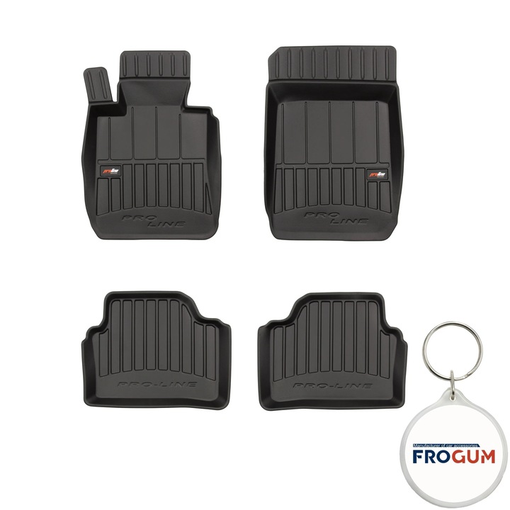 Set 4 covorase auto din cauciuc tip tavita ProLine 3D pentru BMW Seria 3 E90 an fabricatie 03.2005 - 12.2011, caroserie Sedan si breloc Frogum