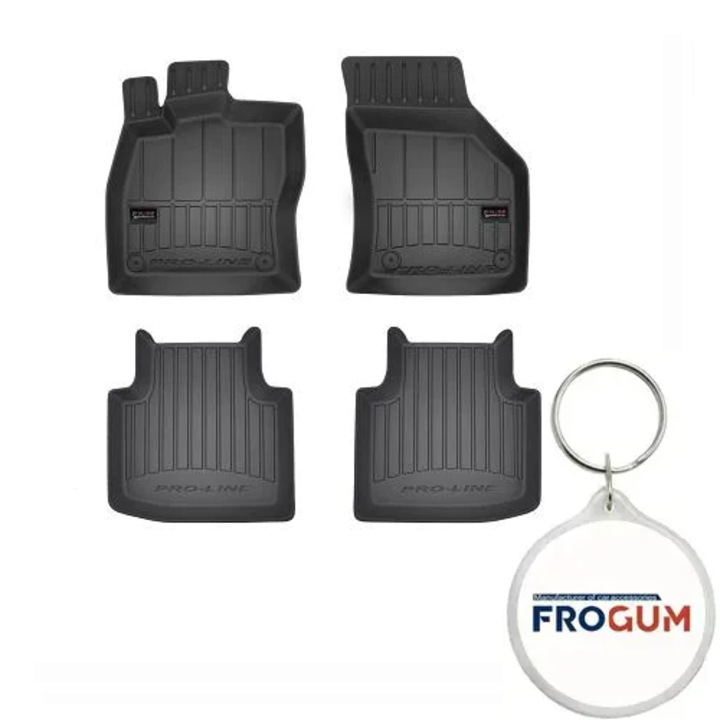 Set 4 covorase auto din cauciuc tip tavita ProLine 3D pentru Skoda Superb III, caroserie Combi, an fabricatie 09.2015 - prezent si breloc Frogum