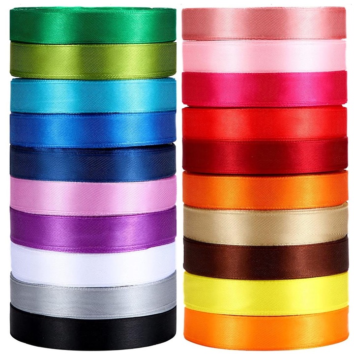 Set 20 role Panglica satinata, Axroad Mall, 1cm × 22 m, Sigur si netoxic, Cu margini cusute, Refolosibile, Nu este usor de deformat, Multicolor