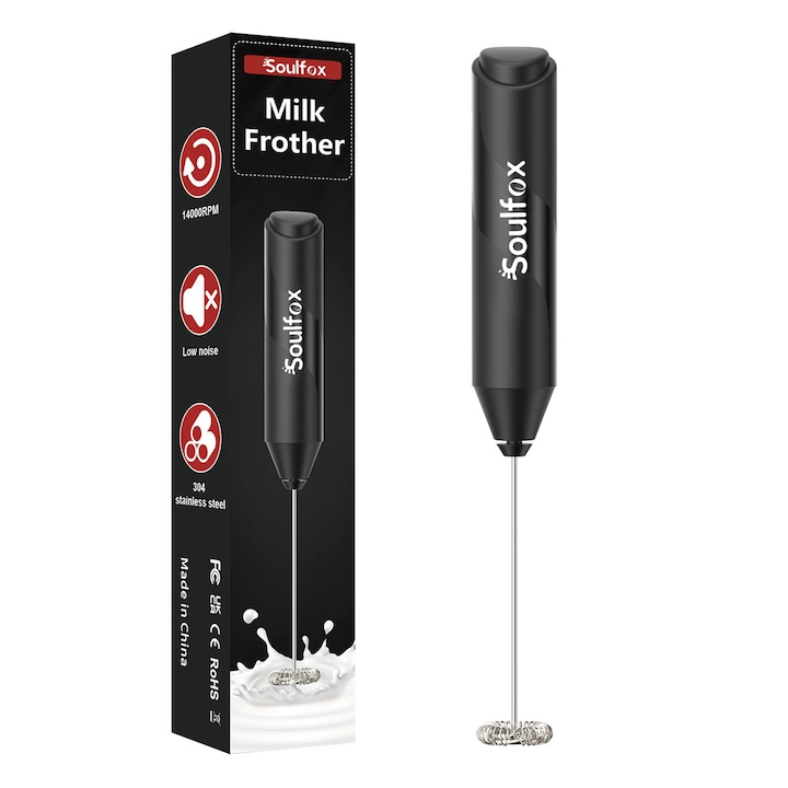 Mixer spuma lapte, Electric cu baterie, SDLOGAL, bauturi calde/reci, maner izolat termic, otel inoxidabil, Pentru latte, ciocolata calda, cappuccino, frappe, usor de folosit, Fara titular