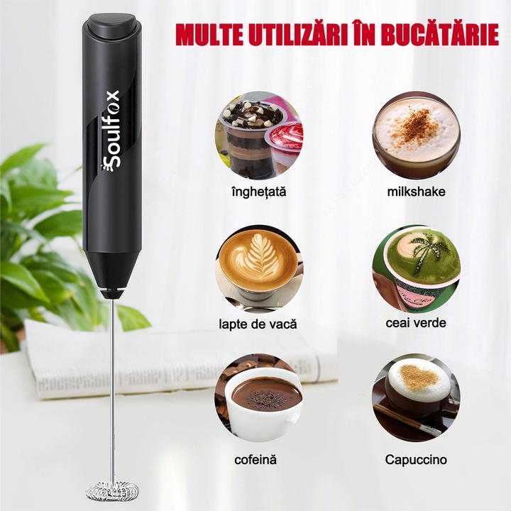 Mixer spuma lapte, Electric cu baterie, SDLOGAL®, bauturi calde/reci, maner izolat termic, otel inoxidabil, Pentru latte, ciocolata calda, cappuccino, frappe, usor de folosit