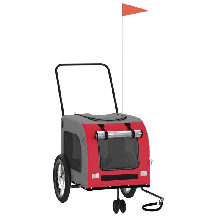 Remorca bicicleta animale companie vidaXL, rosu/gri textil oxford/fier, 63 x 121 x 65 cm, 7.92 kg