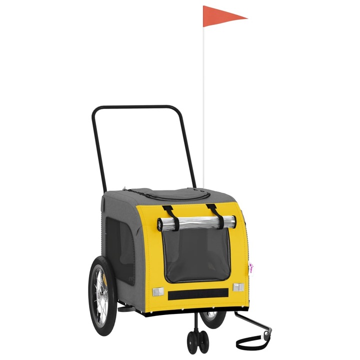 Remorca bicicleta animale companie vidaXL, galben/gri, oxford/fier, 63 x 121 x 65 cm, 7.9 kg