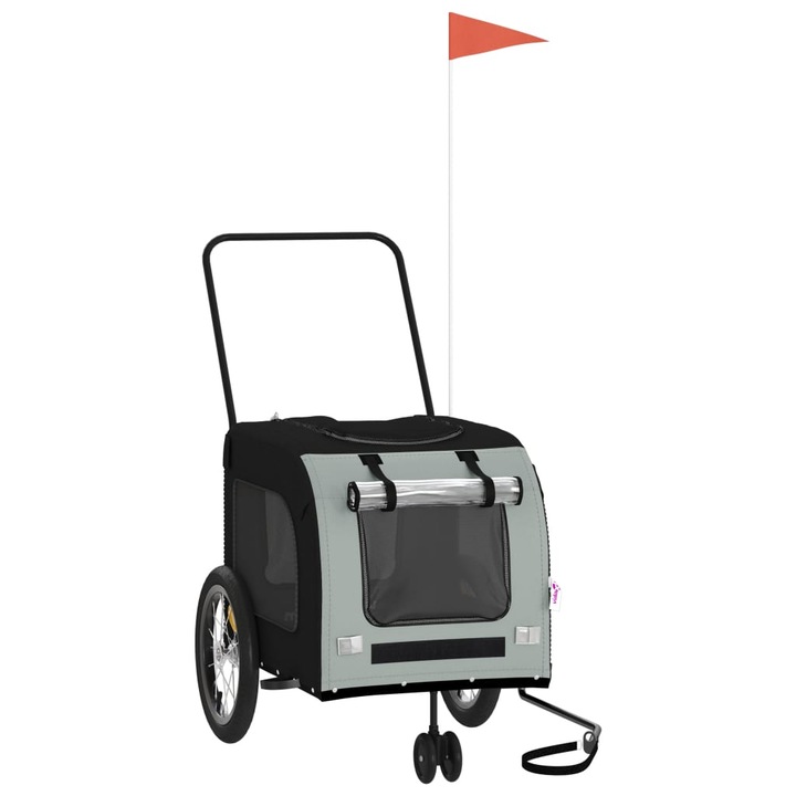 Remorca bicicleta animale companie vidaXL, gri/negru textil oxford/fier, 63 x 121 x 65 cm, 7.87 kg