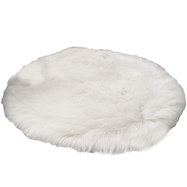 Кръгъл килим, OVERTANG, бял, 90x90см, изкуствен косъм/овча кожа, може да се пере