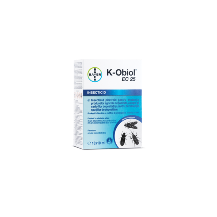 Insecticid ce actioneaza prin contact si ingestie asupra insectelor daunatoare, K-Obiol EC 25, fiola de 10 mL