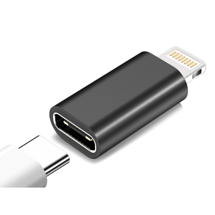 Adaptor de la Lighting la USB C, Bolongking, Type-C 2.4A, suport pentru conectorul de ncrcare, transfer de date pentru iPhone 15/14/13/12, pentru iPad Pro (nu pentru Audio&OTG), aluminiu, negru