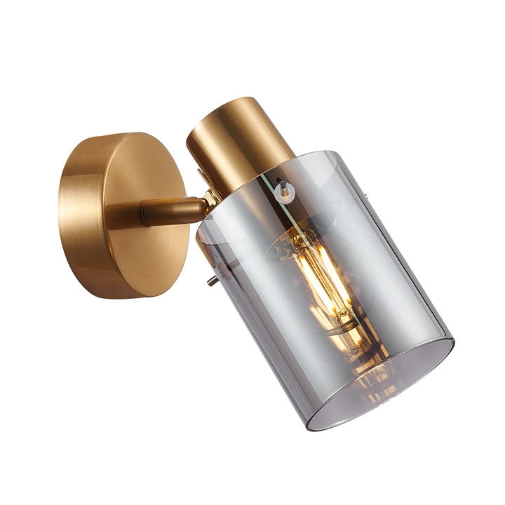 Italux Sardo fali lámpa, sárgaréz. füstölt üveg, 1XE14