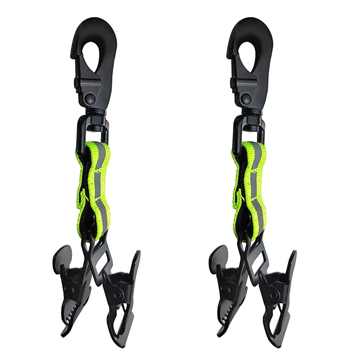 Set 2 suporturi manusi pentru alpinism, Qinglee, Nylon/Metal, Negru/Verde