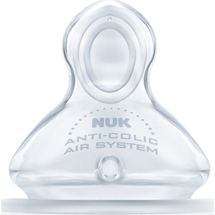 Tetina anti-colici, Nuk, Silicon, Transparent, Marimea 2