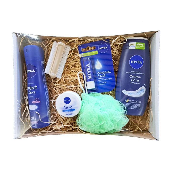 Set Nivea Protect Gel de dus 250 ml, Deodorant 150 ml, Balsam de buze 4.8 gr, Crema 50 ml