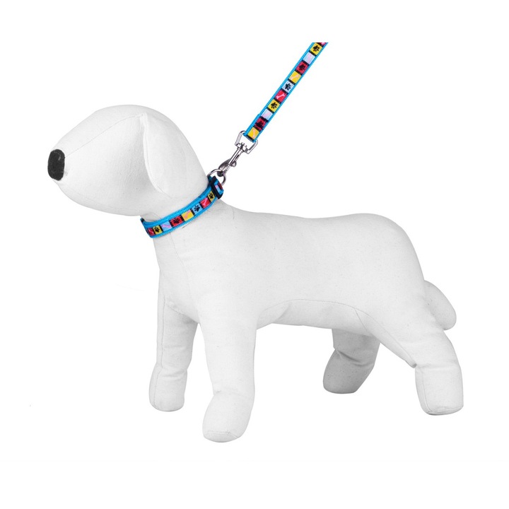 Kutya póráz és nyakörv készlet, Happet, Nylon, 2,5 cm, kék