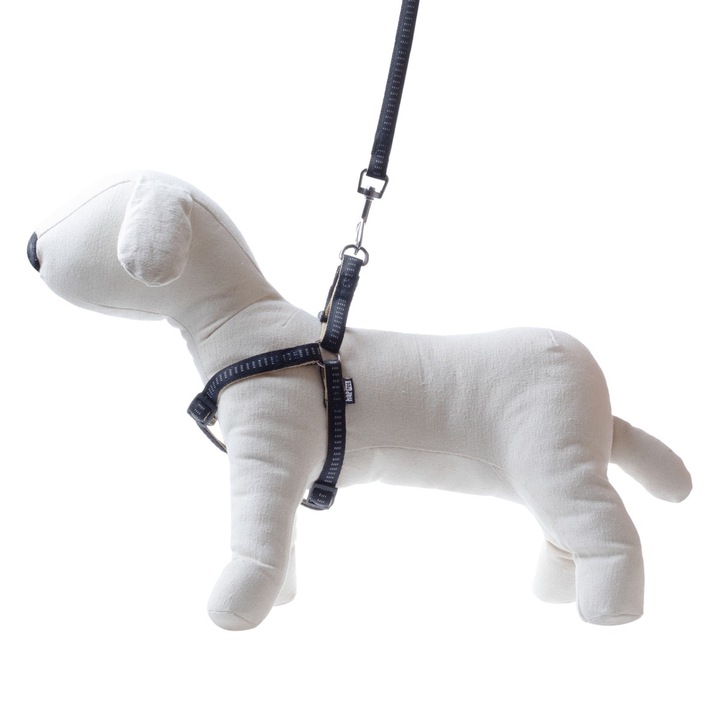 Póráz készlet hámmal kutyák számára, Happet, Nylon, 1 x 120 cm, Fekete, S