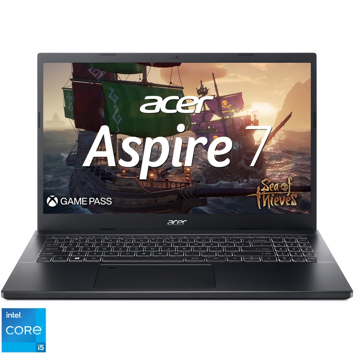 Laptop Gaming Acer Aspire 7 A715-76G cu procesor Intel® Core™ i5-12450H pana la 4.4 GHz, 15.6", Full HD, IPS, 16GB DDR4, 1TB SSD, NVIDIA® GeForce RTX™ 2050 4GB GDDR6, No OS, Black