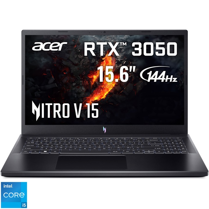 Лаптоп Gaming Acer Nitro 5 15 ANV15-51, Intel® Core™ i5-13420H, 15.6", Full HD, 144Hz, 16GB, 512GB SSD, NVIDIA® GeForce RTX™ 3050 6GB, No OS, Black
